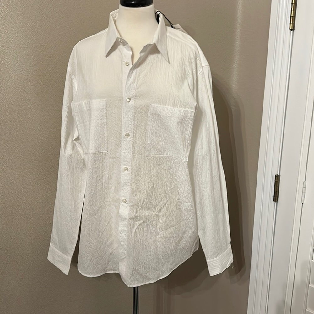 Theory white summer button down long sleeve shirt size XL